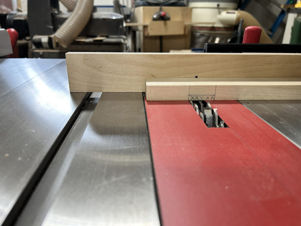 Aligning test blank with stacked dado set